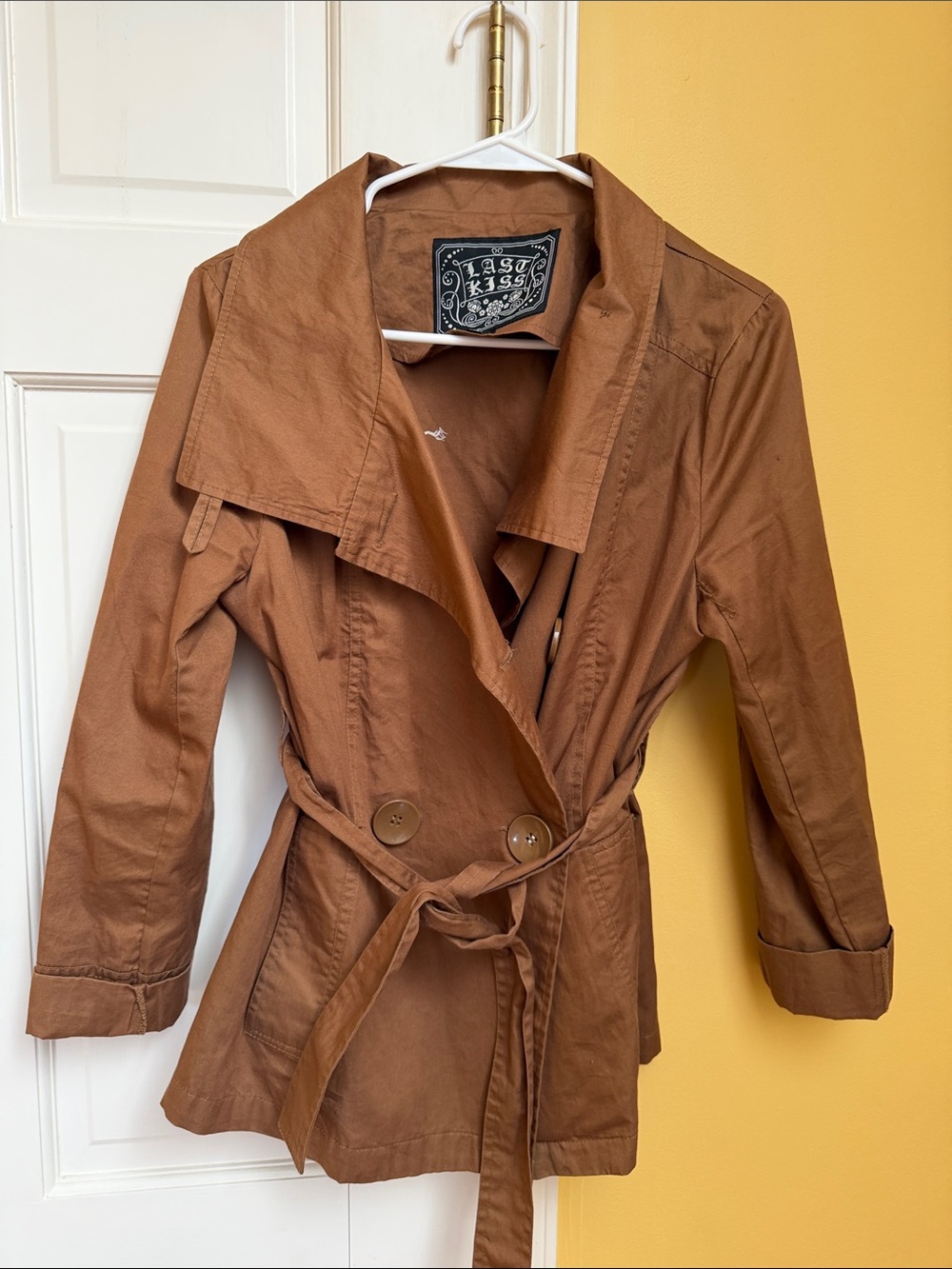 last kiss Chestnut Brown Belted Trench Coat medium.
